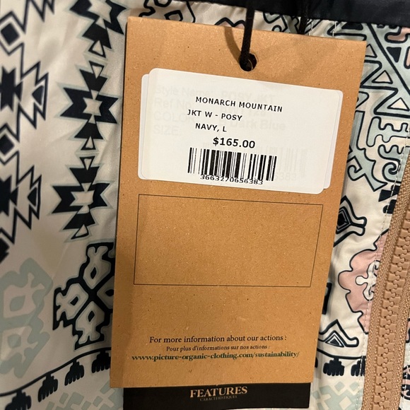 NWT PICTURE Navy/Tan Color Block Reversible Hooded Sherpa Fleece Posy Jacket, L - Picture 15 of 16